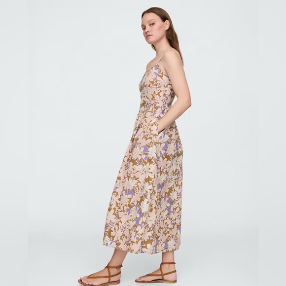 Gap Floral Linen-Blend Dip-Waist Midi Dress Sz L - Picture 4 of 15